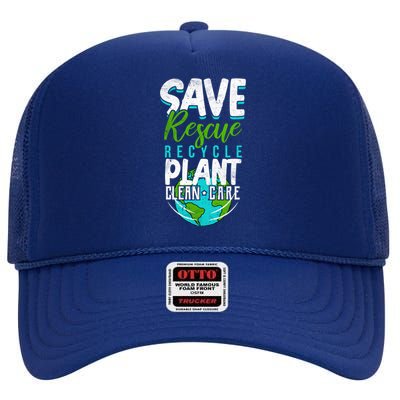 Cute Save Rescue Recycle Plant Clean Care Earth Day Gift High Crown Mesh Back Trucker Hat