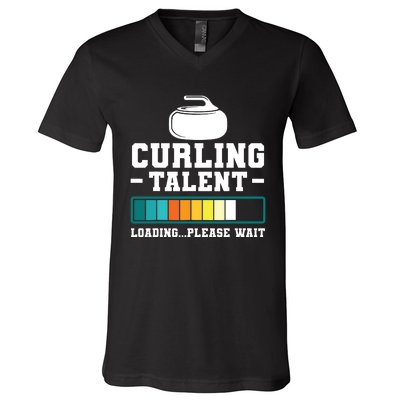 Curling Stone Retro Vintage Curler Team Sport V-Neck T-Shirt