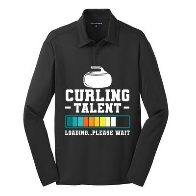 Curling Stone Retro Vintage Curler Team Sport Silk Touch Performance Long Sleeve Polo