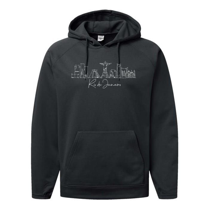 City Skyline Rio De Janeiro Brazil Performance Fleece Hoodie