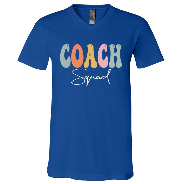 Coach Squad Retro Groovy Vintage Happy First Day Of School Gift V-Neck T-Shirt