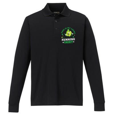 Cute Shamrock Running St Patricks Day Lucky Running Team Performance Long Sleeve Polo