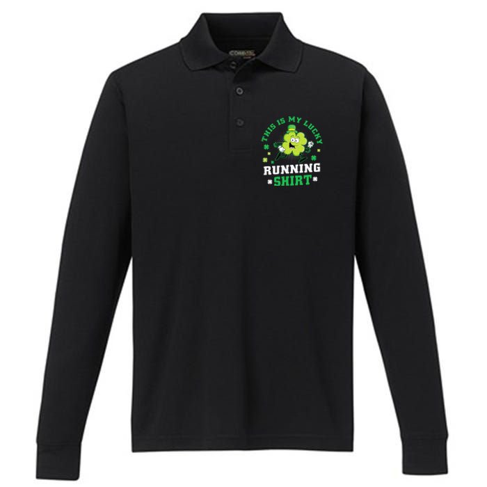 Cute Shamrock Running St Patricks Day Lucky Running Team Performance Long Sleeve Polo