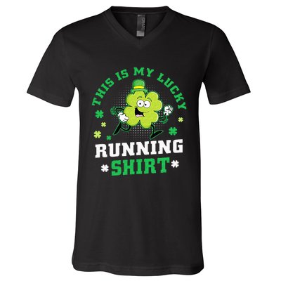 Cute Shamrock Running St Patricks Day Lucky Running Team V-Neck T-Shirt