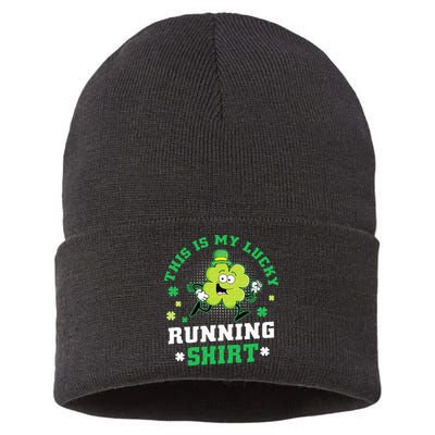Cute Shamrock Running St Patricks Day Lucky Running Team Sustainable Knit Beanie
