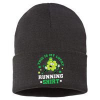 Cute Shamrock Running St Patricks Day Lucky Running Team Sustainable Knit Beanie