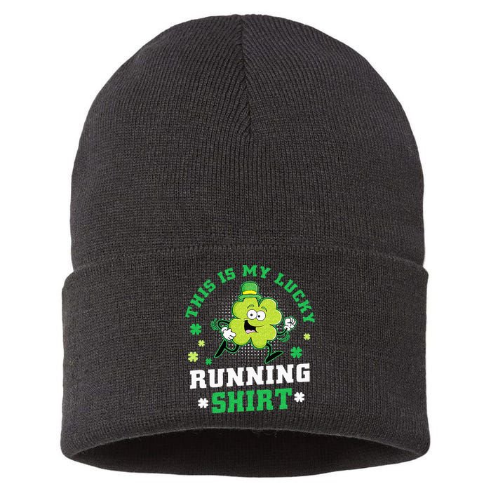 Cute Shamrock Running St Patricks Day Lucky Running Team Sustainable Knit Beanie
