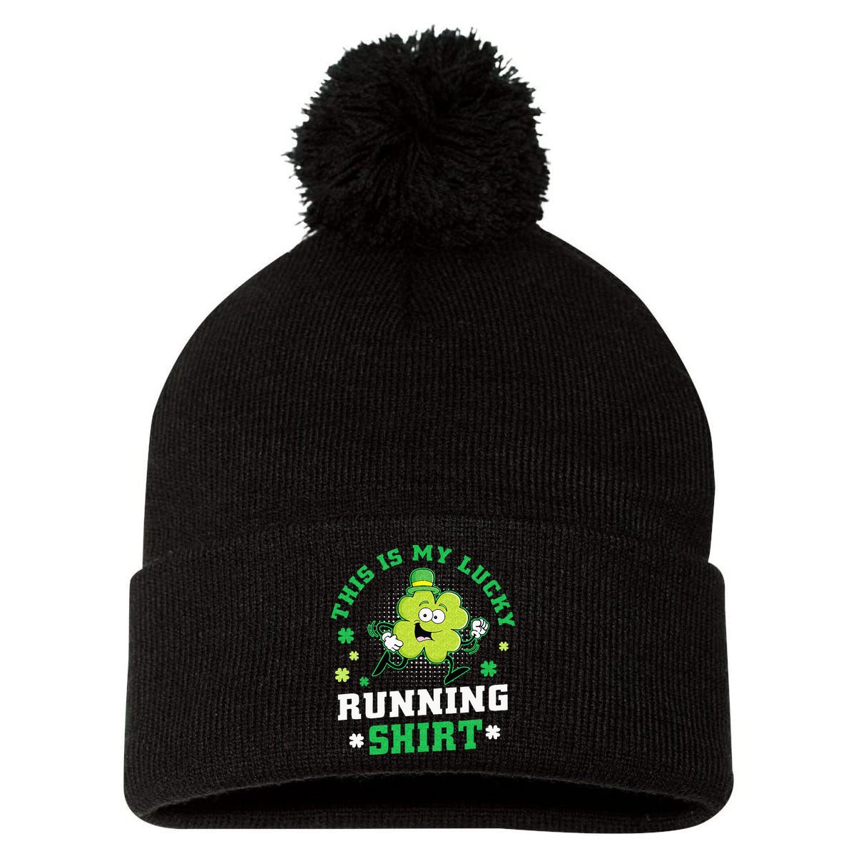 Cute Shamrock Running St Patricks Day Lucky Running Team Pom Pom 12in Knit Beanie