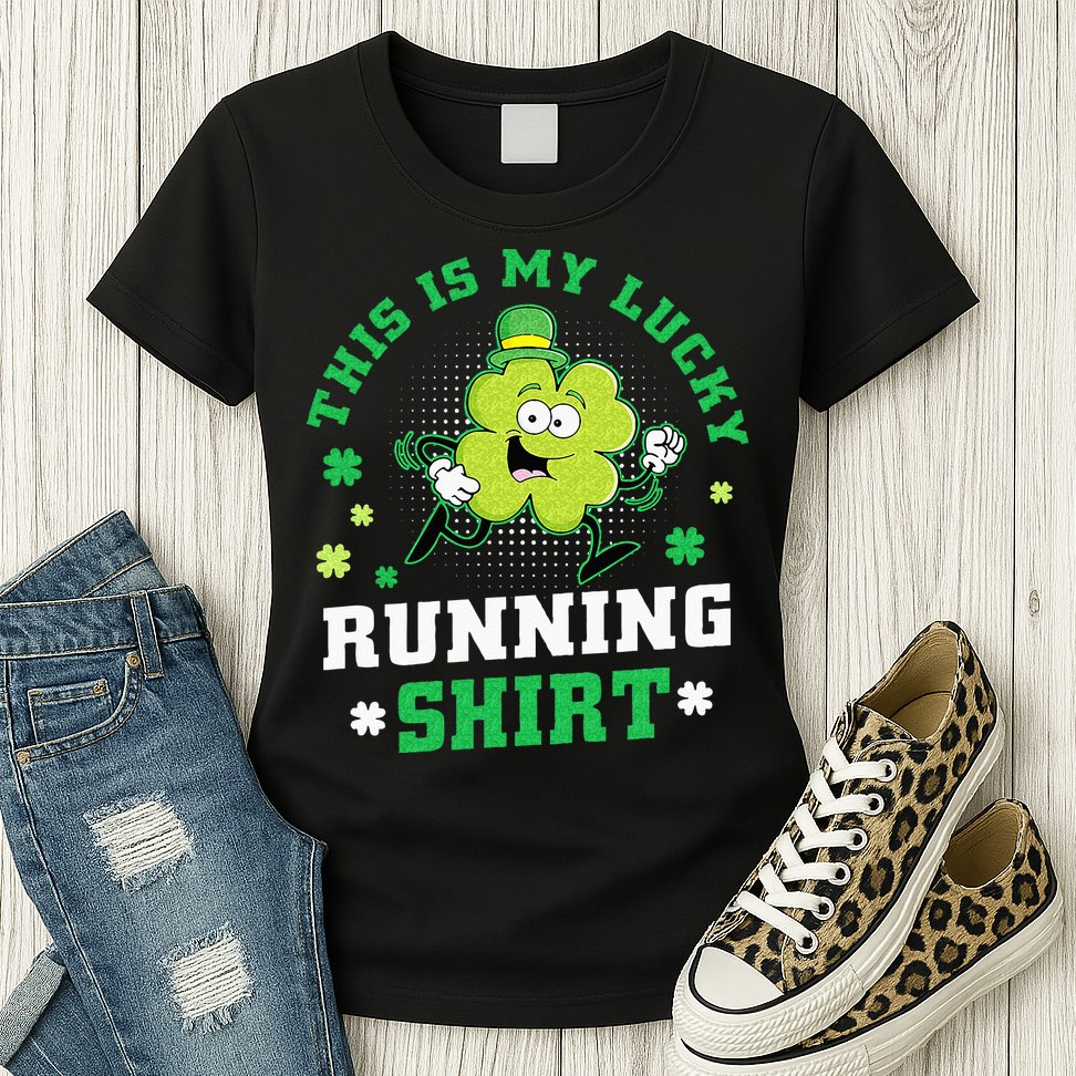 Cute Shamrock Running St Patricks Day Lucky Running Team Womens T-Shirt