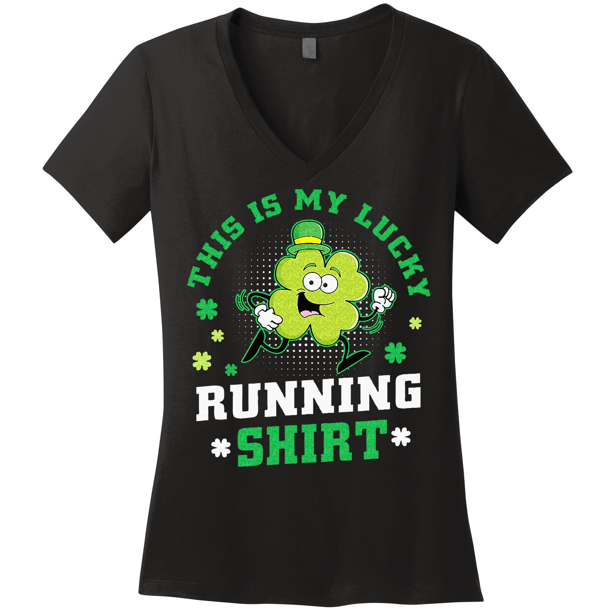 Cute Shamrock Running St Patricks Day Lucky Running Team Women's V-Neck T-Shirt
