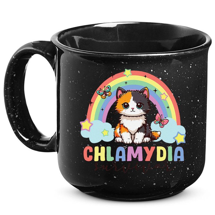 Chlamydia Survivor Rainbow Funny Humor Cat Specific Meme 15oz Campfire Ceramic Mug