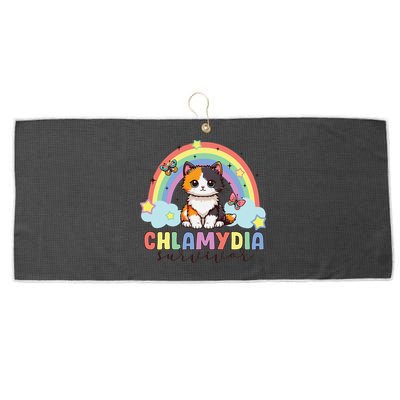 Chlamydia Survivor Rainbow Funny Humor Cat Specific Meme Large Microfiber Waffle Golf Towel