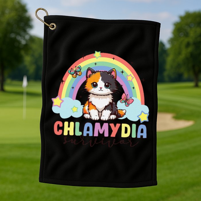 Chlamydia Survivor Rainbow Funny Humor Cat Specific Meme Golf Towel
