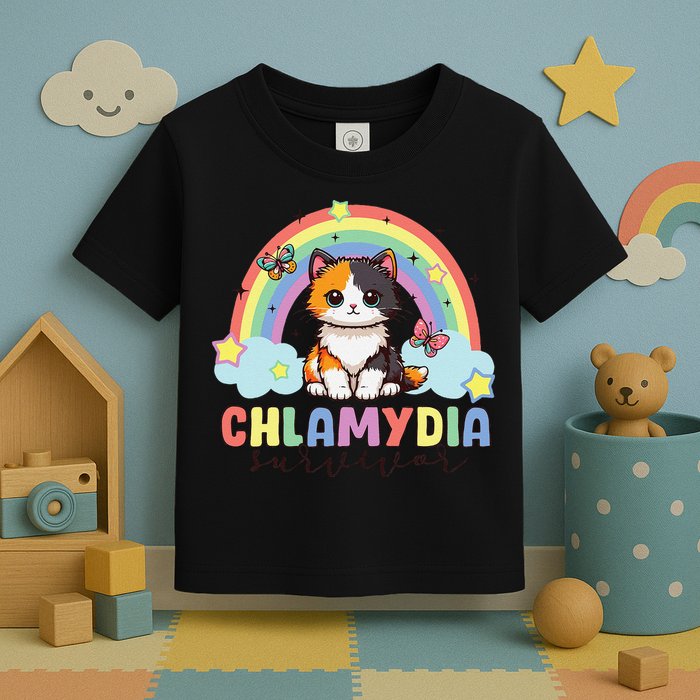 Chlamydia Survivor Rainbow Funny Humor Cat Specific Meme Toddler T-Shirt