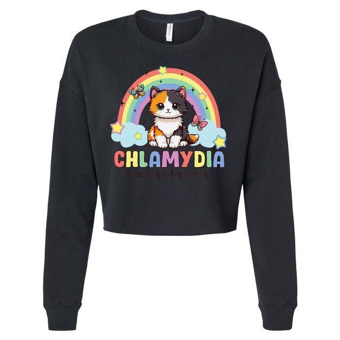 Chlamydia Survivor Rainbow Funny Humor Cat Specific Meme Cropped Pullover Crew