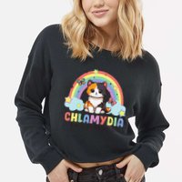 Chlamydia Survivor Rainbow Funny Humor Cat Specific Meme Cropped Pullover Crew