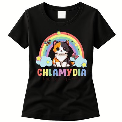 Chlamydia Survivor Rainbow Funny Humor Cat Specific Meme Womens T-Shirt