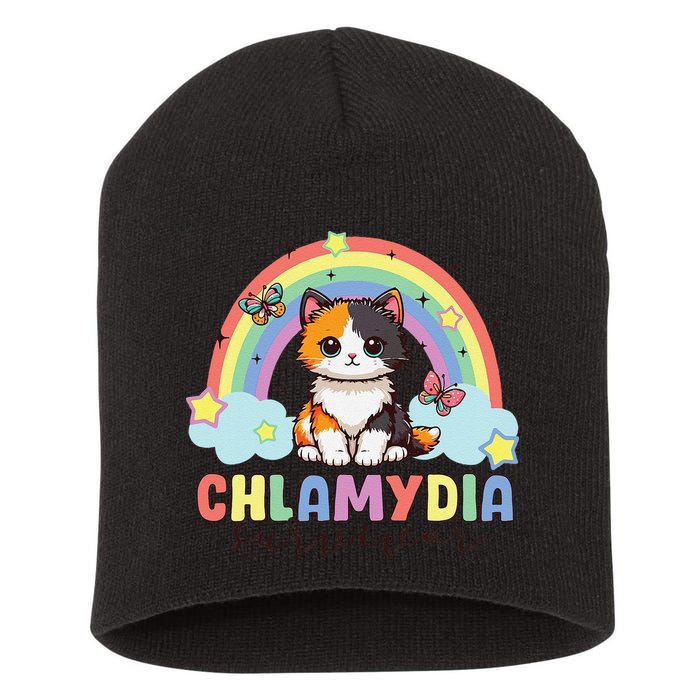 Chlamydia Survivor Rainbow Funny Humor Cat Specific Meme Short Acrylic Beanie