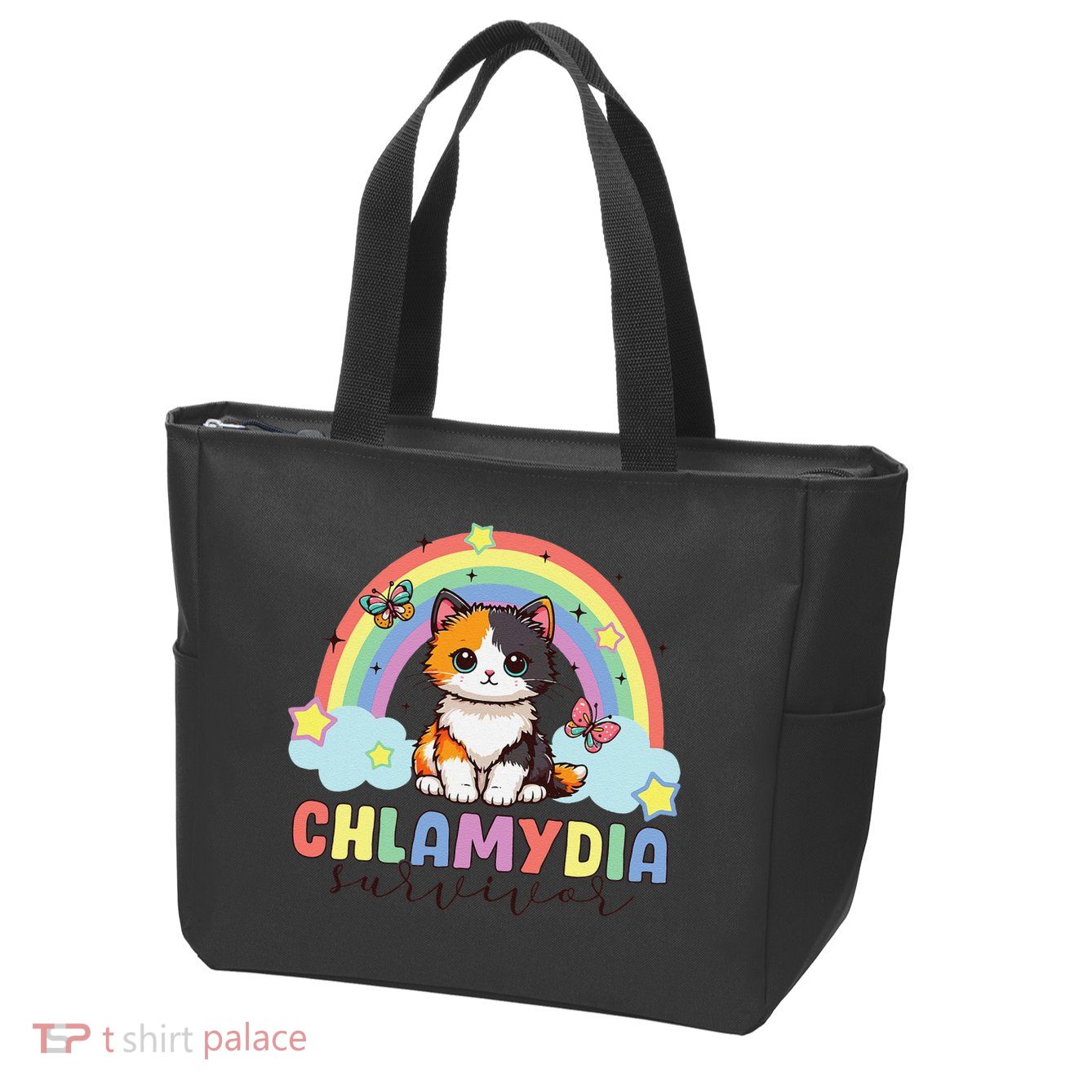 Chlamydia Survivor Rainbow Funny Humor Cat Specific Meme Zip Tote Bag