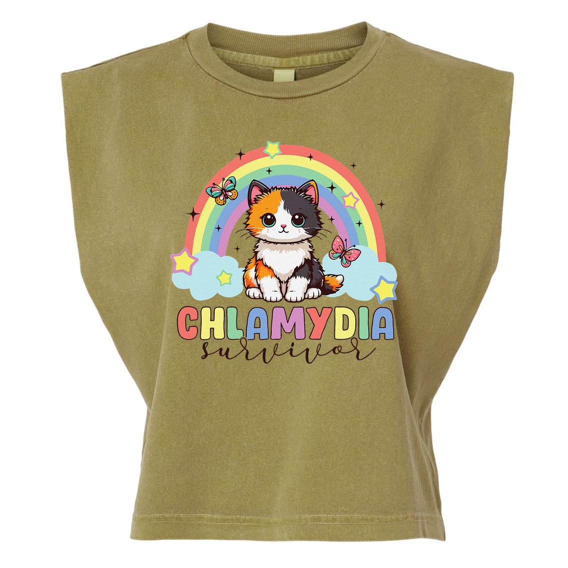 Chlamydia Survivor Rainbow Funny Humor Cat Specific Meme Garment-Dyed Women's Muscle Tee