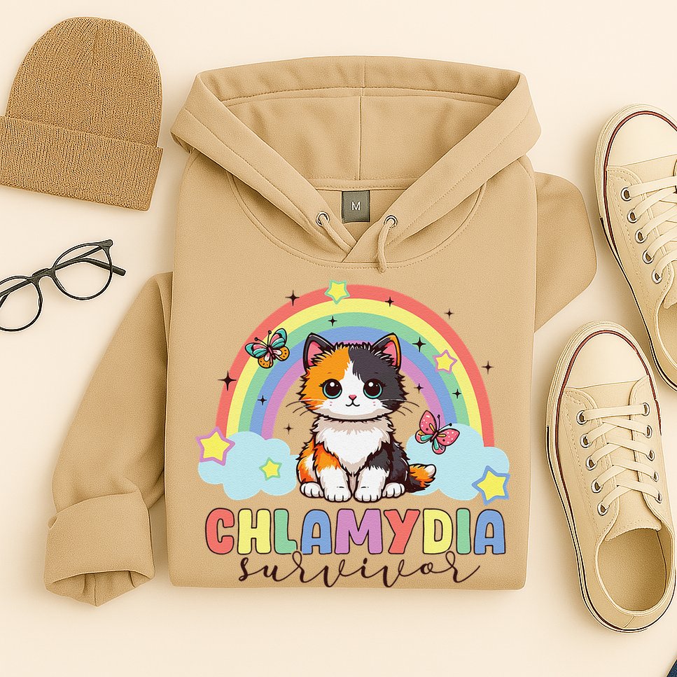 Chlamydia Survivor Rainbow Funny Humor Cat Specific Meme Hoodie