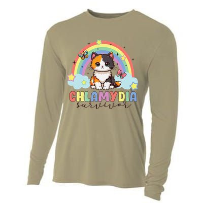 Chlamydia Survivor Rainbow Funny Humor Cat Specific Meme Cooling Performance Long Sleeve Crew