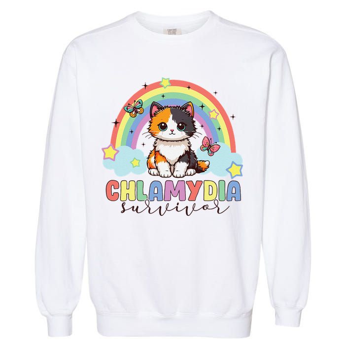 Chlamydia Survivor Rainbow Funny Humor Cat Specific Meme Garment-Dyed Sweatshirt