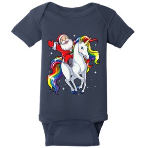 Christmas Santa Riding Unicorn Xmas Girl Wo Rainbow Baby Bodysuit