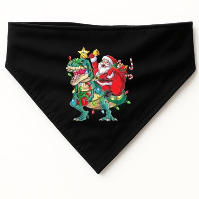 Christmas Santa Riding Dinosaur Tree Rex Pajamas Xmas Lights Gift USA-Made Doggie Bandana
