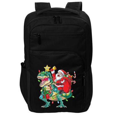 Christmas Santa Riding Dinosaur Tree Rex Pajamas Xmas Lights Gift Impact Tech Backpack