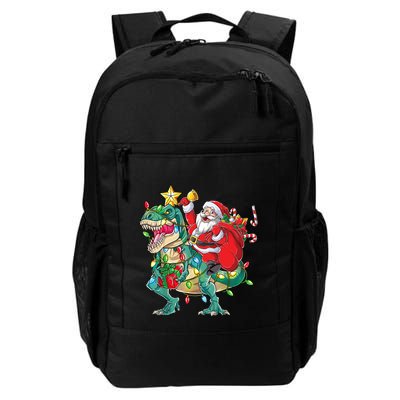 Christmas Santa Riding Dinosaur Tree Rex Pajamas Xmas Lights Gift Backpack