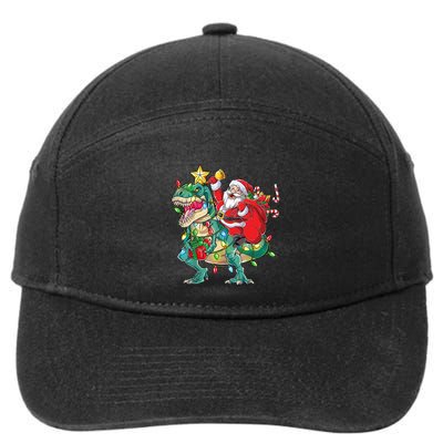 Christmas Santa Riding Dinosaur Tree Rex Pajamas Xmas Lights Gift 7-Panel Snapback Hat