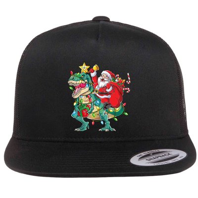 Christmas Santa Riding Dinosaur Tree Rex Pajamas Xmas Lights Gift Flatbill Hat