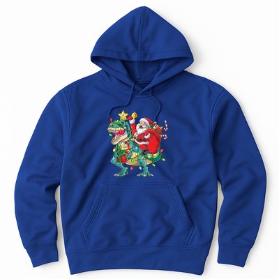 Christmas Santa Riding Dinosaur Tree Rex Pajamas Xmas Lights Gift Hoodie