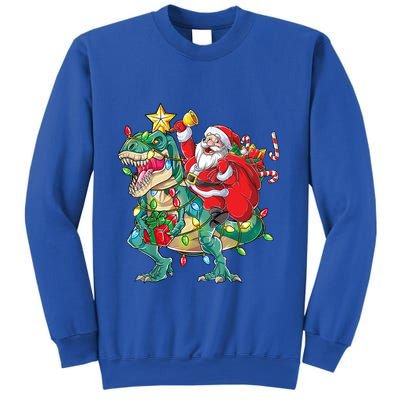 Christmas Santa Riding Dinosaur Tree Rex Pajamas Xmas Lights Gift Sweatshirt