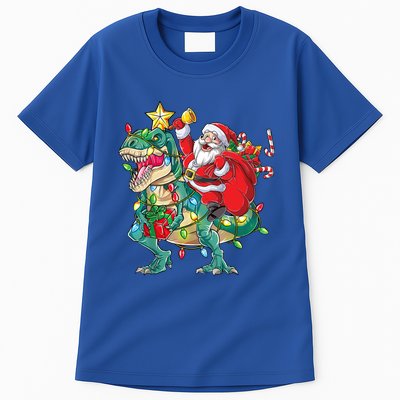 Christmas Santa Riding Dinosaur Tree Rex Pajamas Xmas Lights Gift Tall T-Shirt