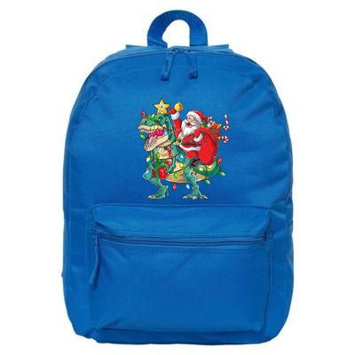 Christmas Santa Riding Dinosaur Tree Rex Pajamas Xmas Lights Gift 16 in Basic Backpack