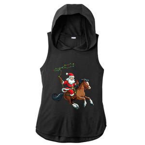 Cowboy Santa Riding A Horse Christmas Funny Ladies PosiCharge Tri-Blend Wicking Draft Hoodie Tank