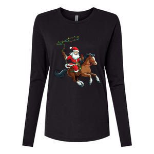 Cowboy Santa Riding A Horse Christmas Funny Womens Cotton Relaxed Long Sleeve T-Shirt