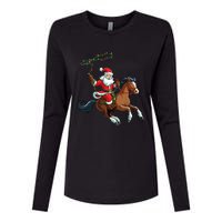 Cowboy Santa Riding A Horse Christmas Funny Womens Cotton Relaxed Long Sleeve T-Shirt