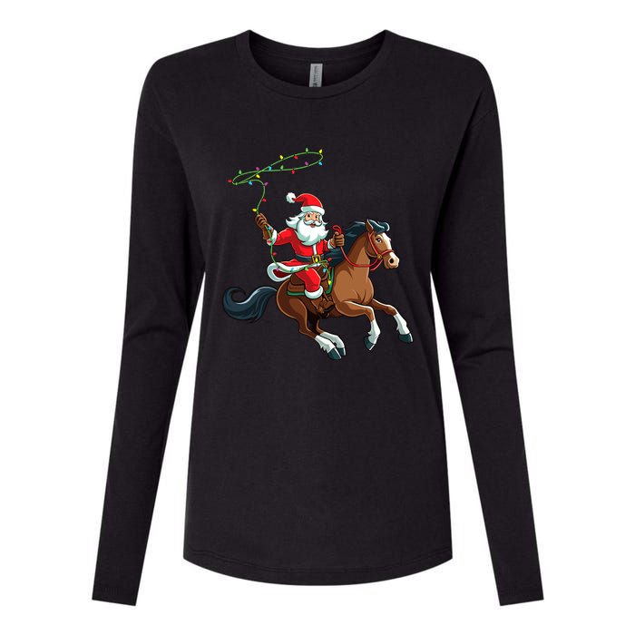 Cowboy Santa Riding A Horse Christmas Funny Womens Cotton Relaxed Long Sleeve T-Shirt