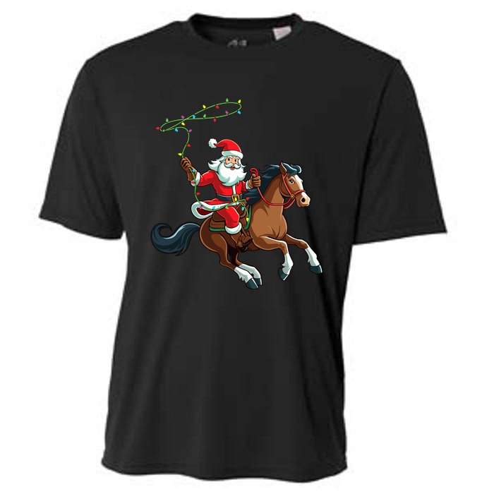 Cowboy Santa Riding A Horse Christmas Funny Cooling Performance Crew T-Shirt