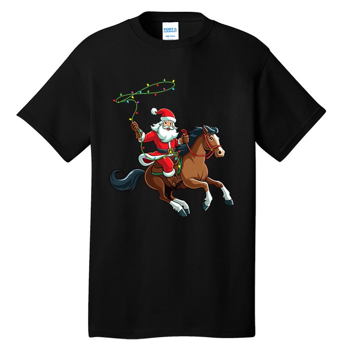 Cowboy Santa Riding A Horse Christmas Funny Tall T-Shirt