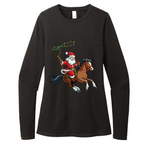 Cowboy Santa Riding A Horse Christmas Funny Womens CVC Long Sleeve Shirt