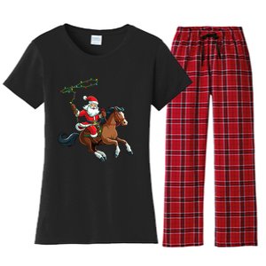 Cowboy Santa Riding A Horse Christmas Funny Women's Flannel Pajama Set