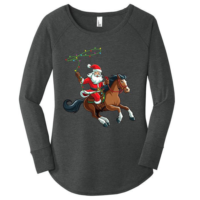 Cowboy Santa Riding A Horse Christmas Funny Women's Perfect Tri Tunic Long Sleeve Shirt