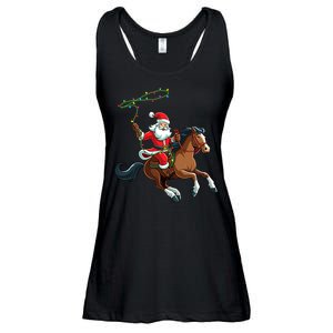 Cowboy Santa Riding A Horse Christmas Funny Ladies Essential Flowy Tank