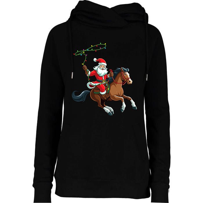 Cowboy Santa Riding A Horse Christmas Funny Womens Funnel Neck Pullover Hood