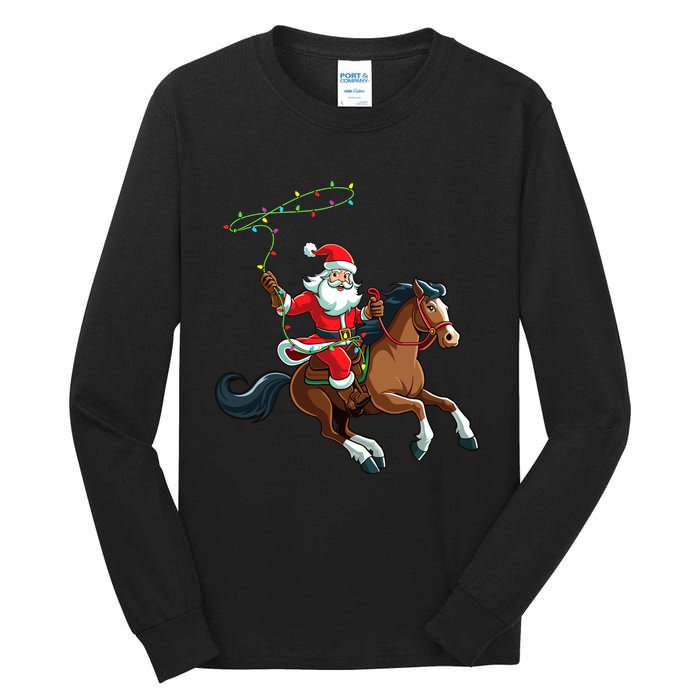 Cowboy Santa Riding A Horse Christmas Funny Tall Long Sleeve T-Shirt