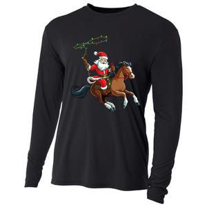 Cowboy Santa Riding A Horse Christmas Funny Cooling Performance Long Sleeve Crew